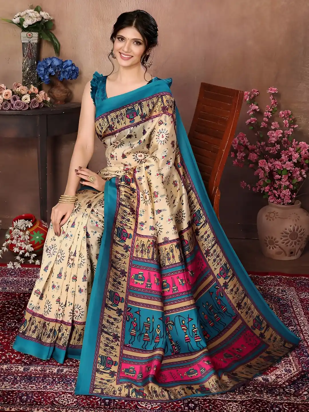 Women's Printed Trendy Art Silk Saree with Blouse Material.png